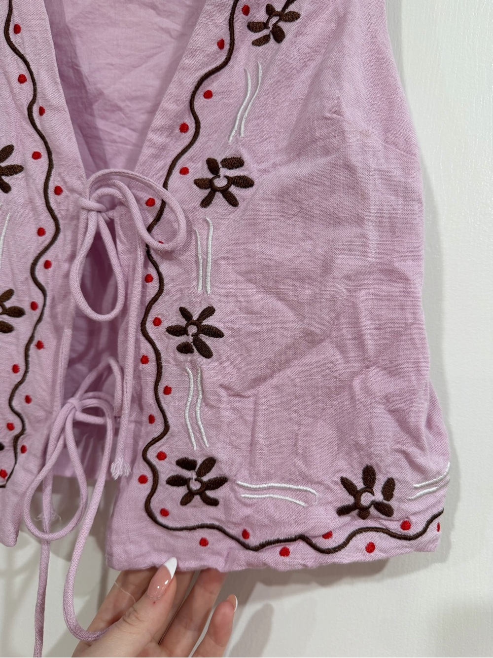 Princess Polly Light Pink Embroidered Tie-Front Tank - Picture 3 of 9